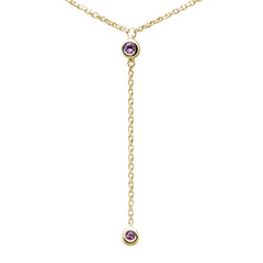 .07ct G SI 14K Yellow Gold Pink Sapphire Gemstone Dangling Pendant Necklace 16" +2" EXT