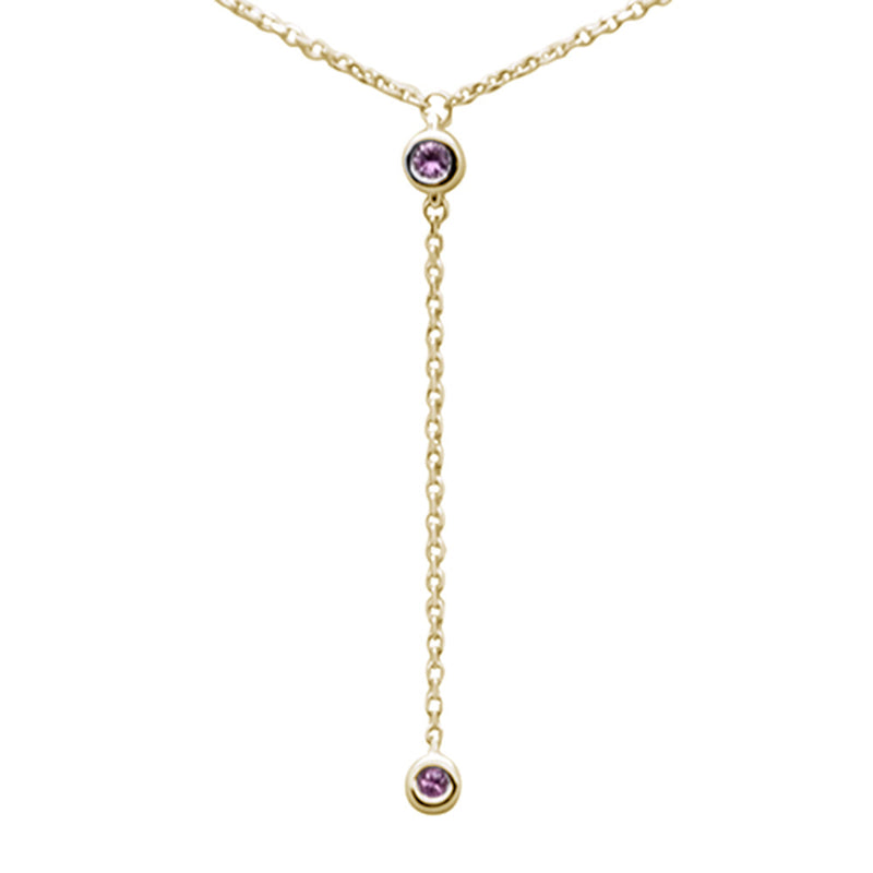 .07ct G SI 14K Yellow Gold Pink Sapphire Gemstone Dangling Pendant Necklace 16" +2" EXT