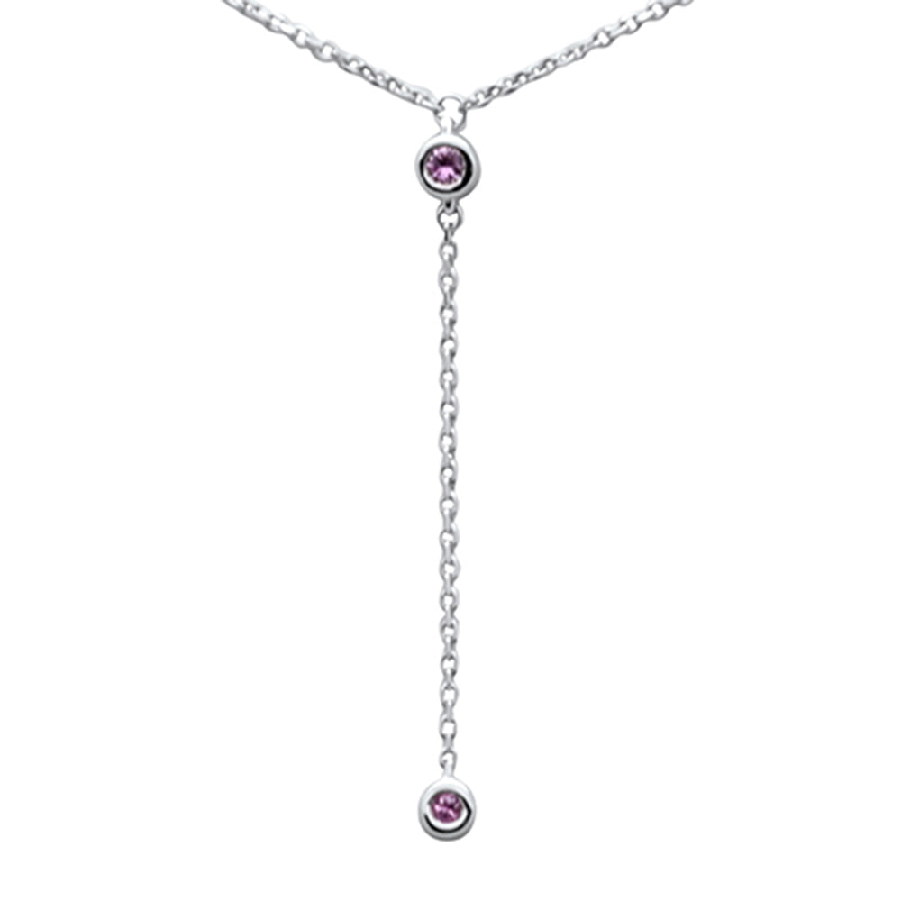 .06ct G SI 14K White Gold Pink Sapphire Gemstone Dangling Pendant Necklace 16" +2" EXT