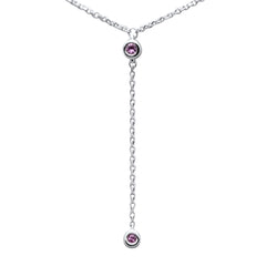 .06ct G SI 14K White Gold Pink Sapphire Gemstone Dangling Pendant Necklace 16" +2" EXT