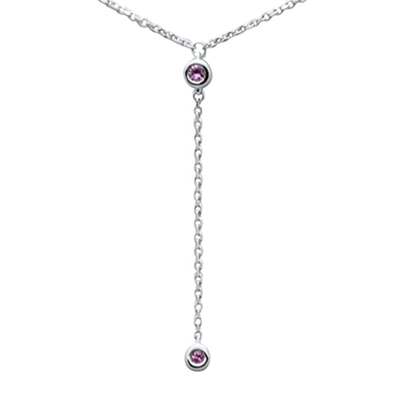 .06ct G SI 14K White Gold Pink Sapphire Gemstone Dangling Pendant Necklace 16" +2" EXT