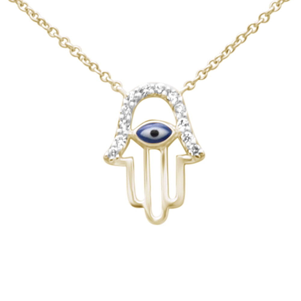 SPECIAL! .07ct G SI 14K Yellow Gold Diamond Hamsa Pendant Necklace 16" +2" EXT