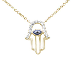 SPECIAL! .07ct G SI 14K Yellow Gold Diamond Hamsa Pendant Necklace 16" +2" EXT