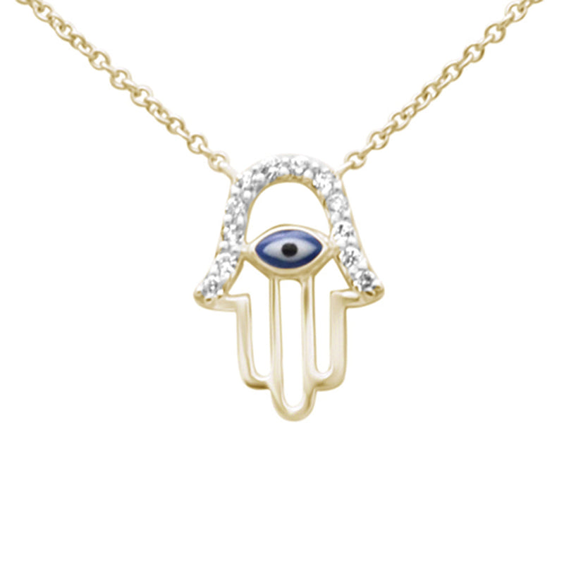 SPECIAL! .07ct G SI 14K Yellow Gold Diamond Hamsa Pendant Necklace 16" +2" EXT