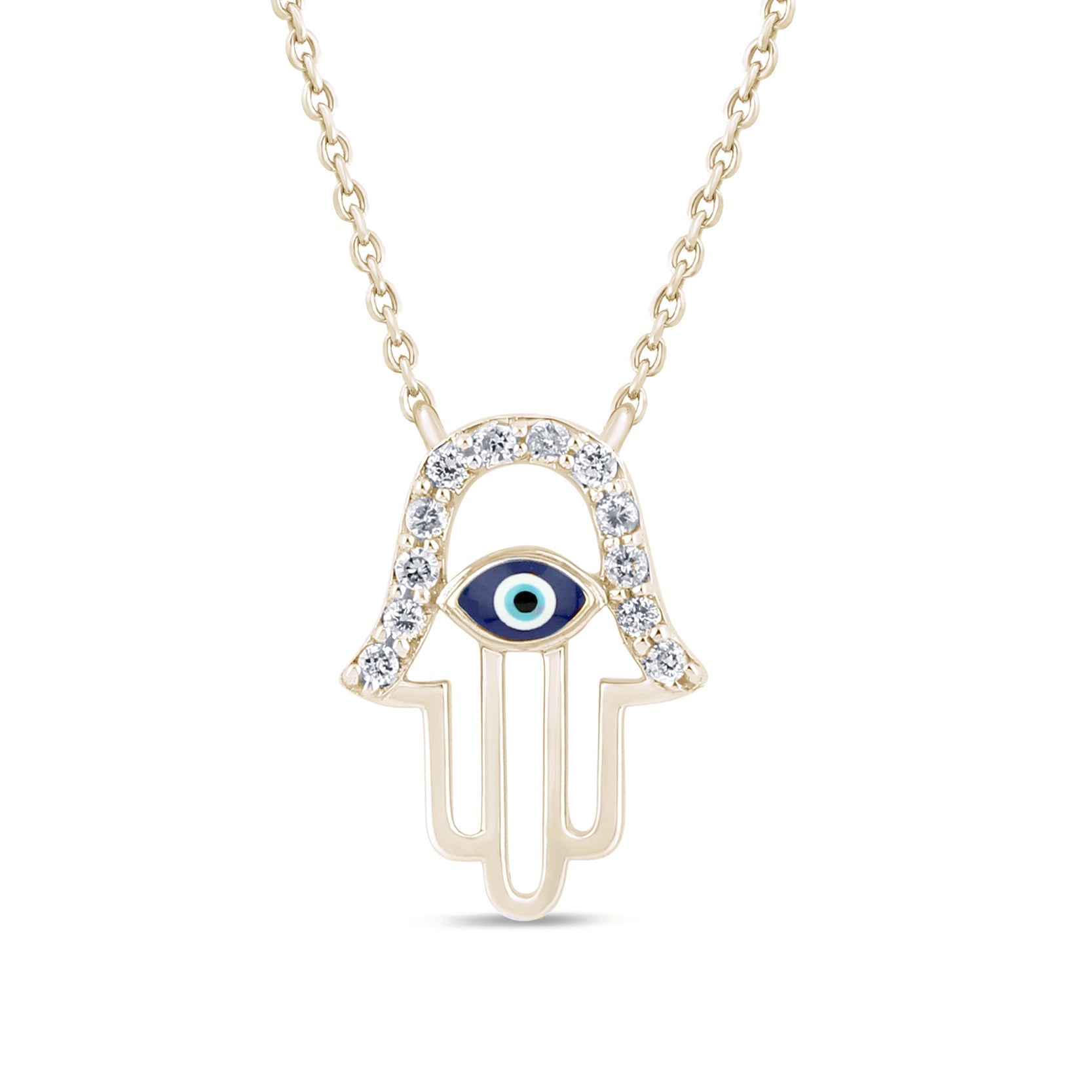 SPECIAL! .07ct G SI 14K Yellow Gold Diamond Hamsa Pendant Necklace 16" +2" EXT