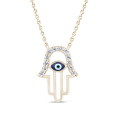SPECIAL! .07ct G SI 14K Yellow Gold Diamond Hamsa Pendant Necklace 16" +2" EXT
