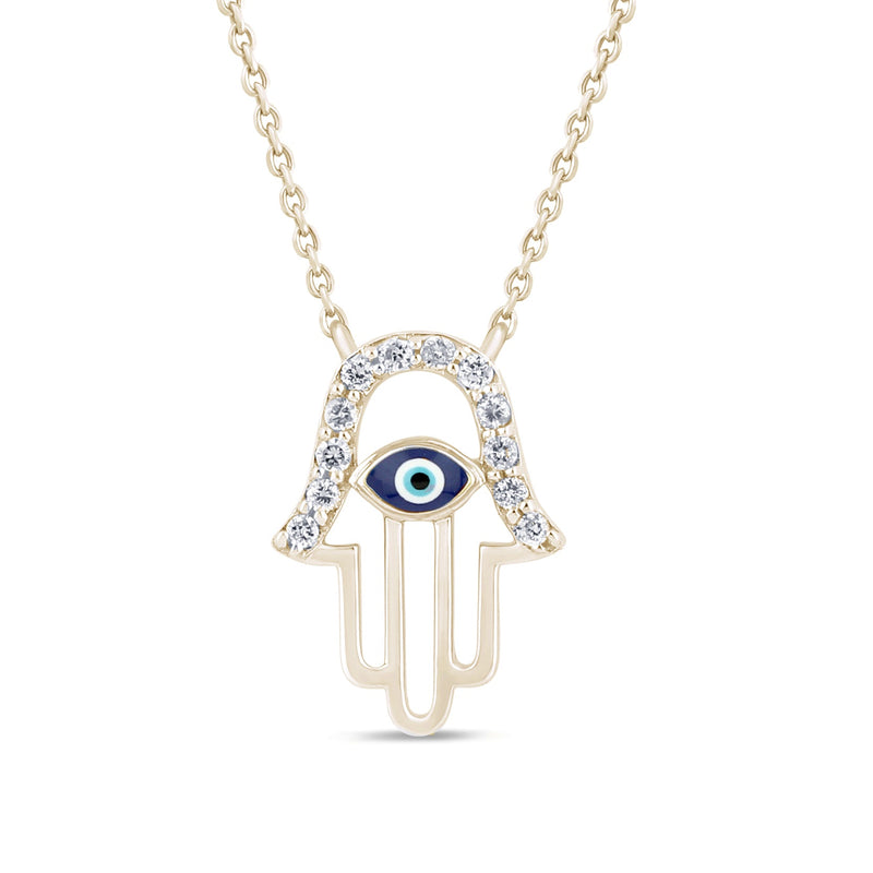 SPECIAL! .07ct G SI 14K Yellow Gold Diamond Hamsa Pendant Necklace 16" +2" EXT