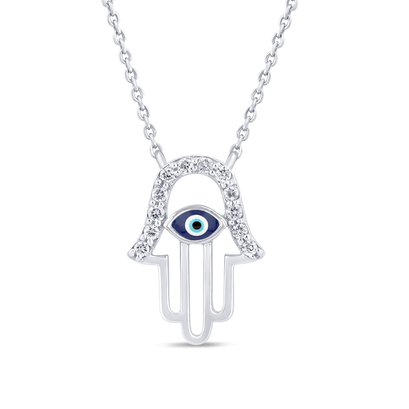 SPECIAL!.07ct G SI 14K White Gold Diamond Hamsa Pendant Necklace 16" +2" EXT