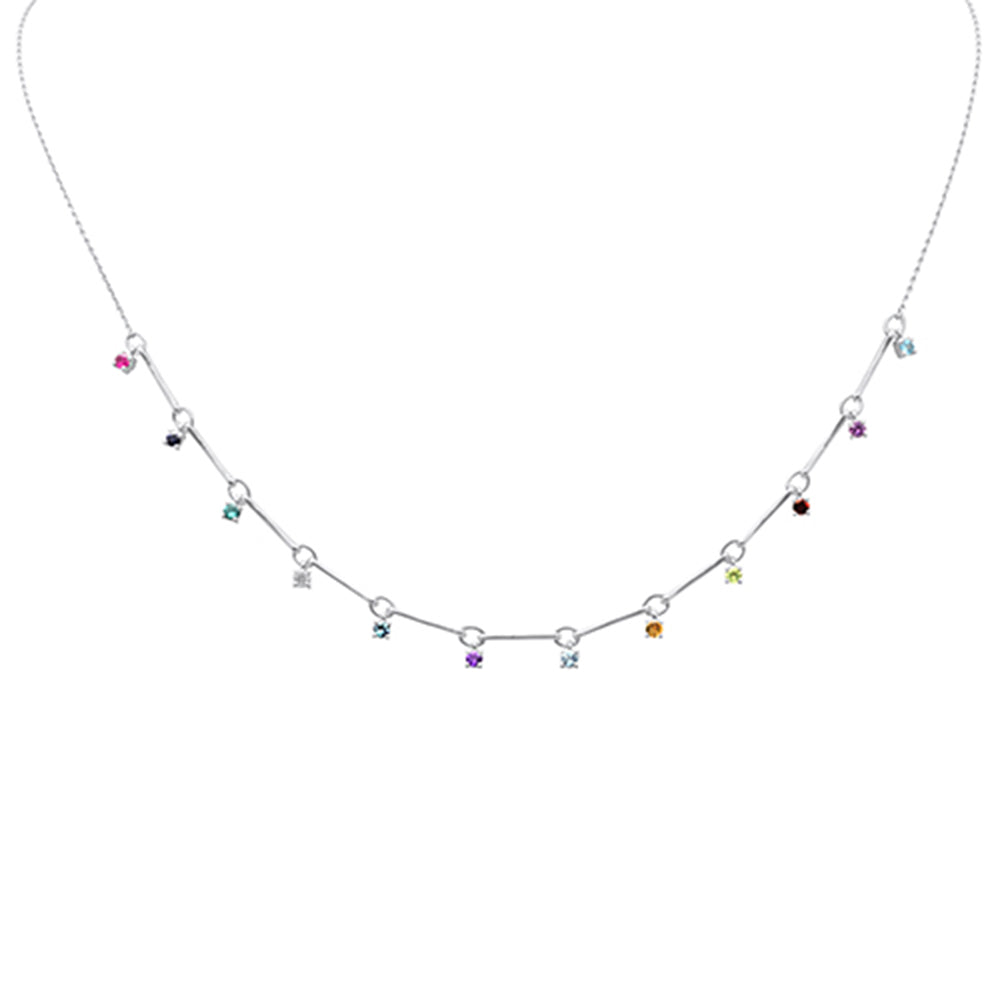 GEMSTONE CLOSEOUT!  .75ct G SI 14K White Gold Diamond & Multi Color Gemstone Pendant Necklace 16" +2" EXT