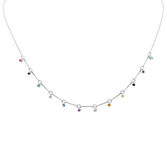 GEMSTONE CLOSEOUT!  .75ct G SI 14K White Gold Diamond & Multi Color Gemstone Pendant Necklace 16" +2" EXT