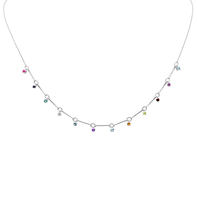 GEMSTONE CLOSEOUT!  .75ct G SI 14K White Gold Diamond & Multi Color Gemstone Pendant Necklace 16" +2" EXT