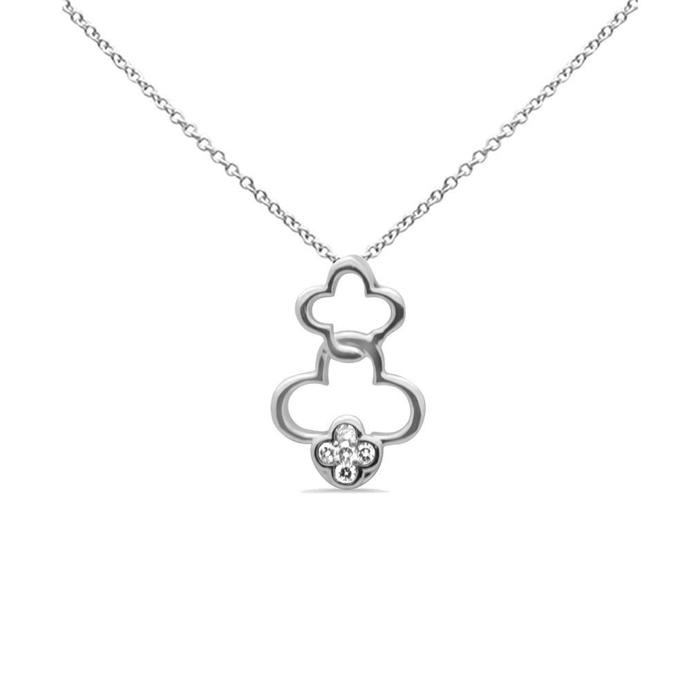 SPECIAL! .10ct G SI 14K White Gold Diamond Two Flower Pendant Necklace 18" Long