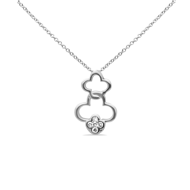 SPECIAL! .10ct G SI 14K White Gold Diamond Two Flower Pendant Necklace 18" Long