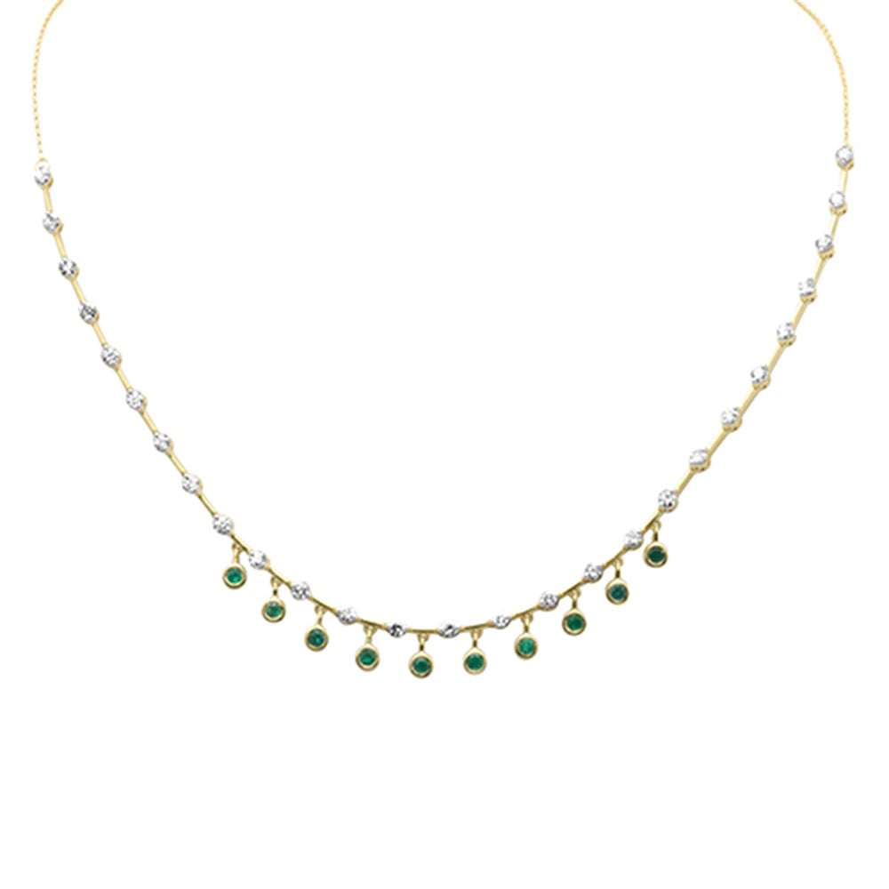 GEMSTONE CLOSEOUT!  2.25ct G SI 14K Yellow Gold Diamond & Emerald Gemstone Bar Pendant Necklace 16" +2" EXT