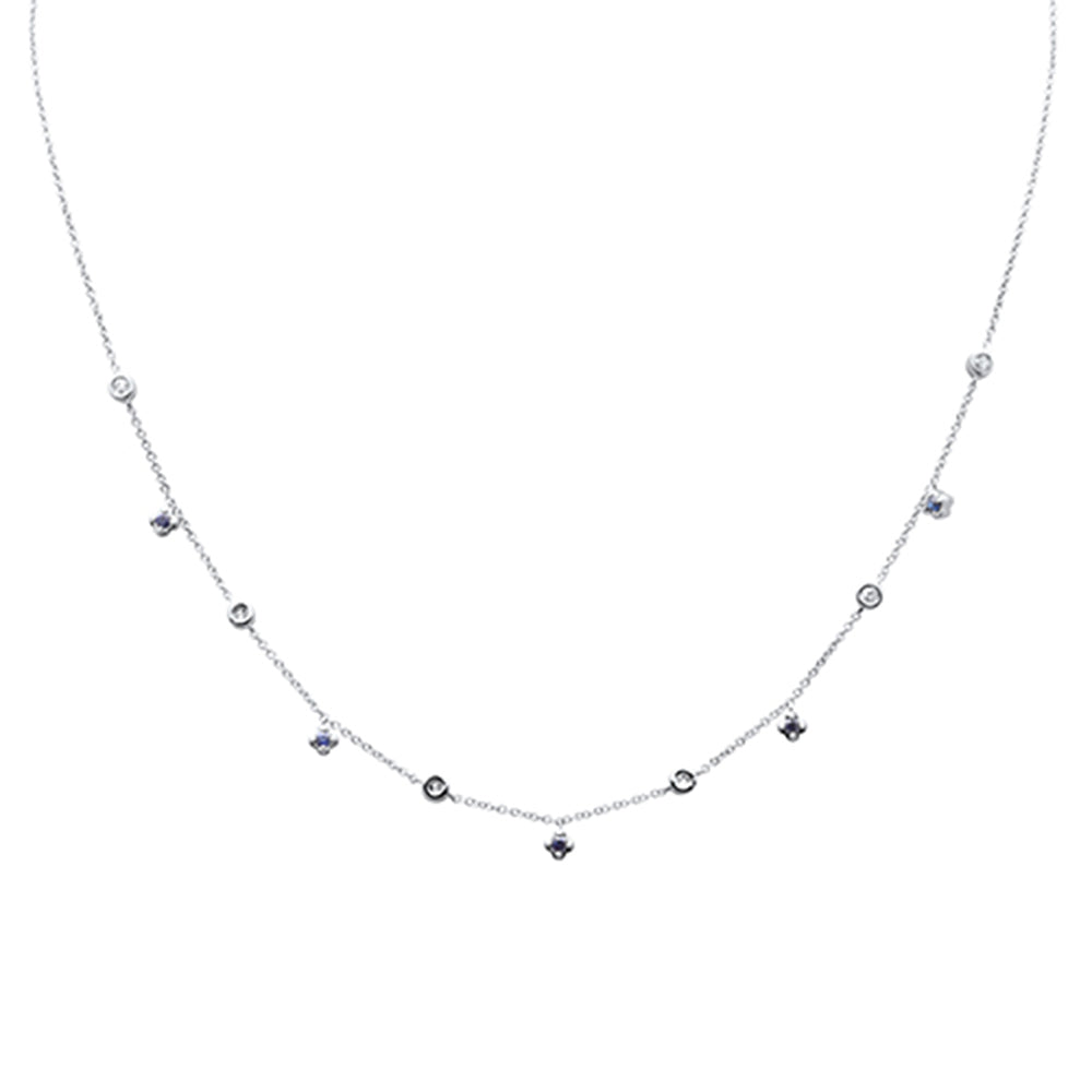 SPECIAL! .36ct G SI 14K White Gold Diamond & Blue Sapphire Pendant Necklace 16" +2" EXT