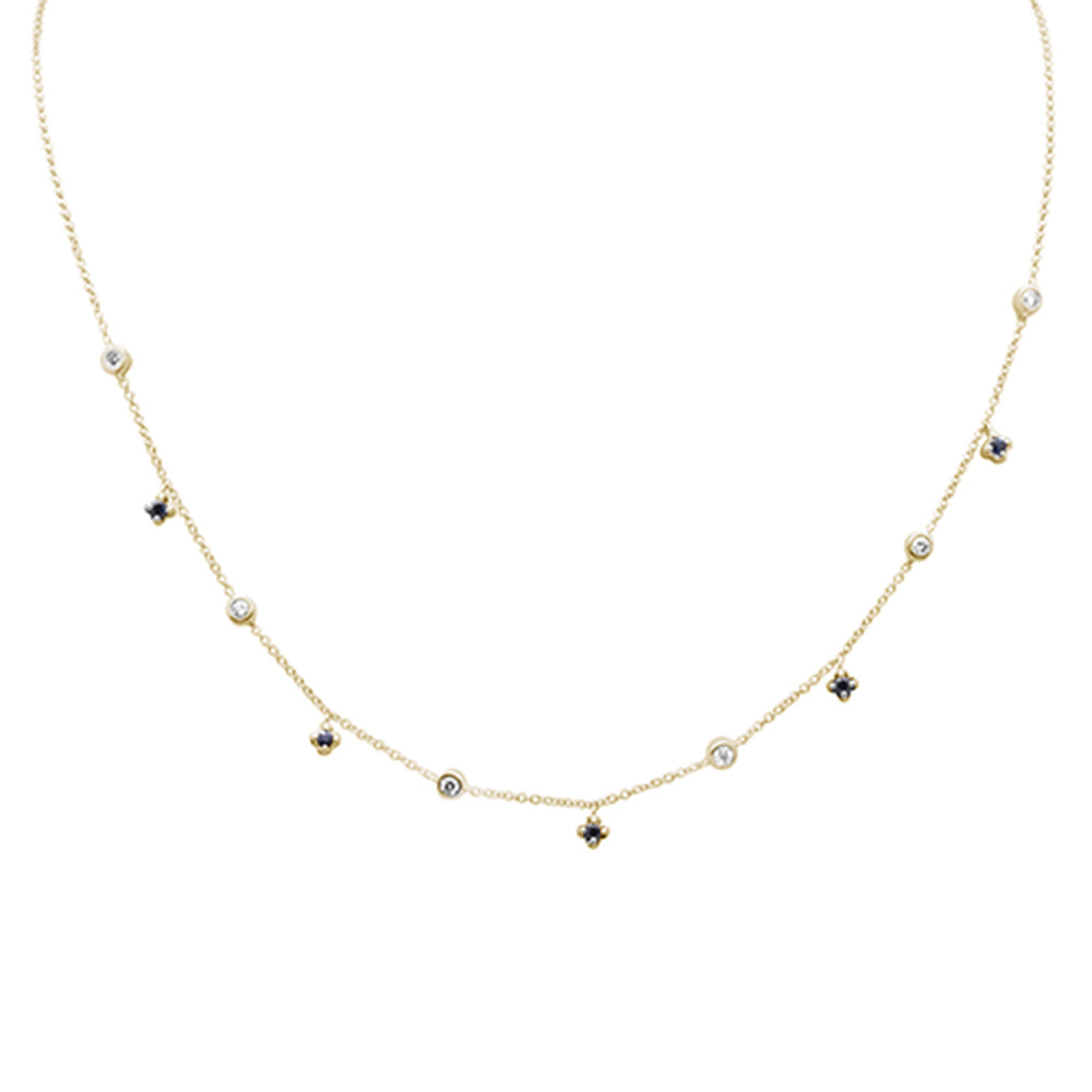 SPECIAL! .35ct G SI 14K Yellow Gold Diamond & Blue Sapphire Gemstone Pendant Necklace 16" + 2" Ext