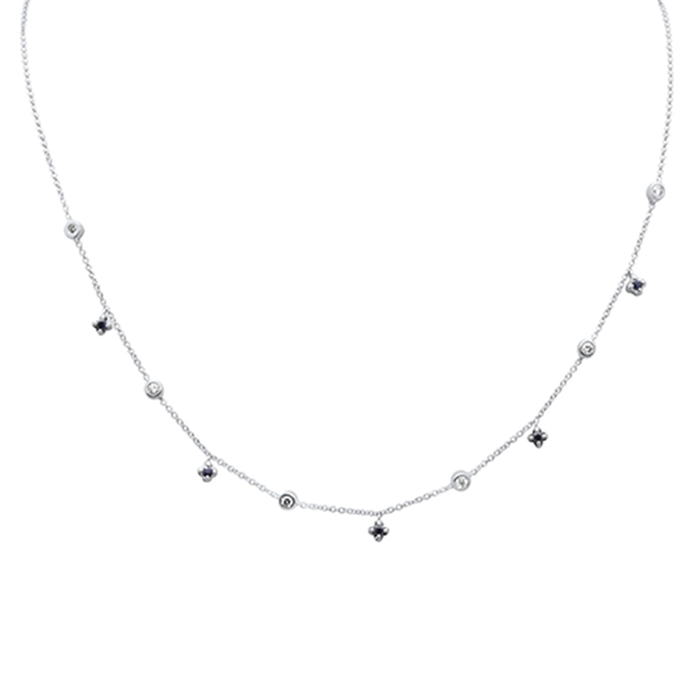 SPECIAL! .37ct G SI 14K White Gold Diamond & Blue Sapphire Gemstone Pendant Necklace 16" + 2" Ext