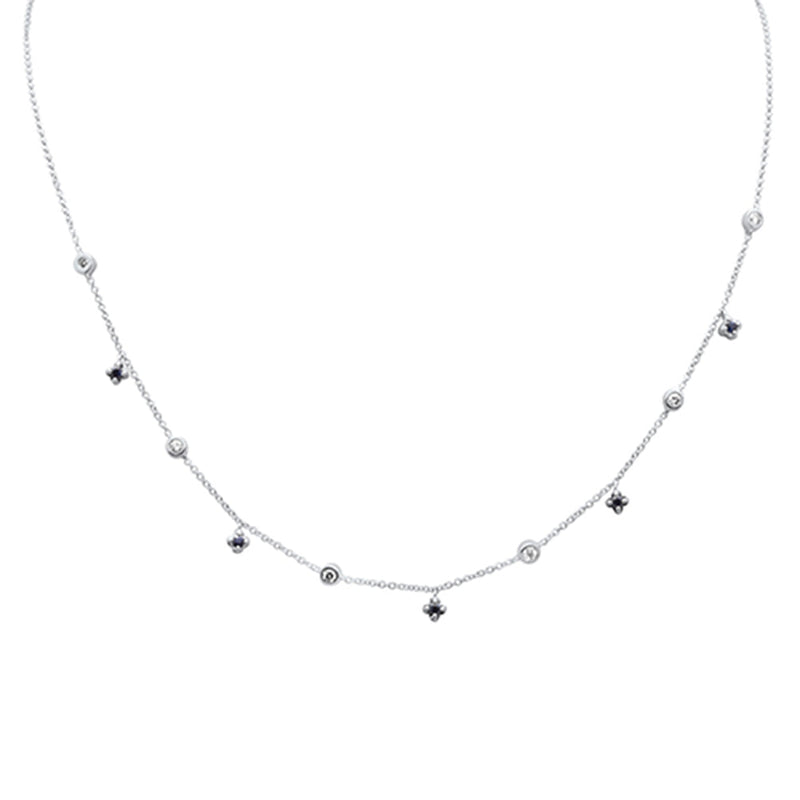 SPECIAL! .37ct G SI 14K White Gold Diamond & Blue Sapphire Gemstone Pendant Necklace 16" + 2" Ext