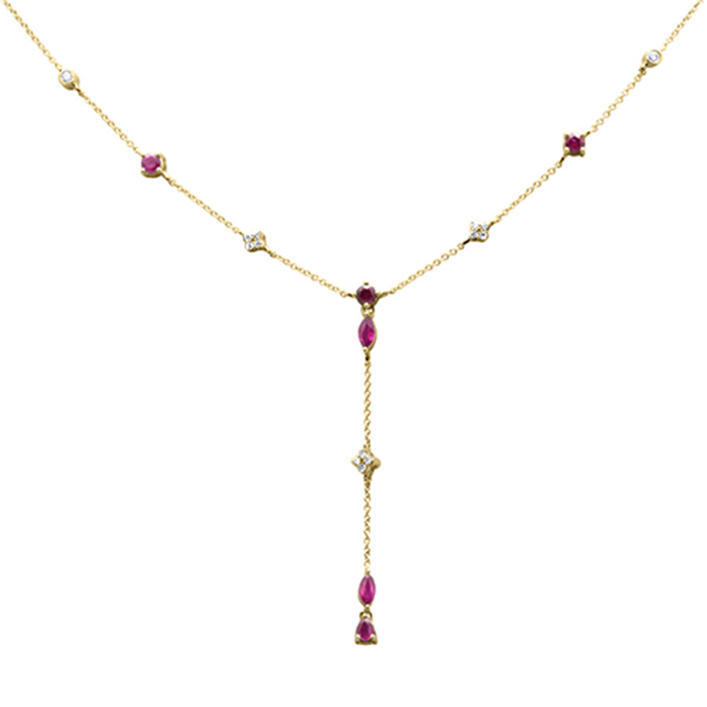 GEMSTONE CLOSEOUT!  1.13ct G SI 14K Yellow Gold Diamond & Ruby Gemstone Dangling Pendant Necklace 16" +2" EXT