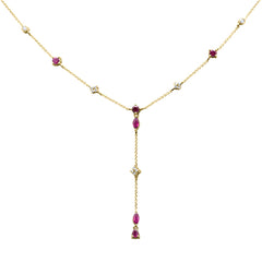 GEMSTONE CLOSEOUT!  1.13ct G SI 14K Yellow Gold Diamond & Ruby Gemstone Dangling Pendant Necklace 16" +2" EXT