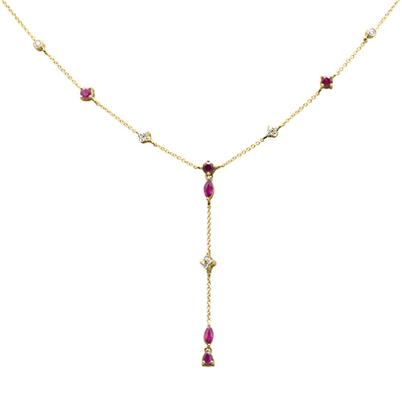 GEMSTONE CLOSEOUT!  1.13ct G SI 14K Yellow Gold Diamond & Ruby Gemstone Dangling Pendant Necklace 16" +2" EXT