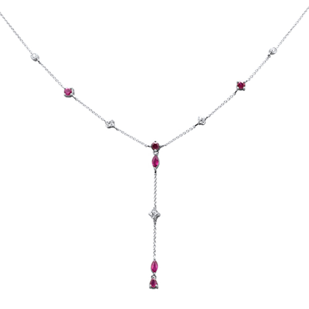 GEMSTONE CLOSEOUT!  1.14ct G SI 14K White Gold Diamond & Ruby Gemstone Lariat Pendant Necklace 16" +2" EXT