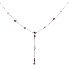 GEMSTONE CLOSEOUT!  1.14ct G SI 14K White Gold Diamond & Ruby Gemstone Lariat Pendant Necklace 16" +2" EXT