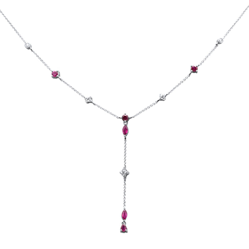 GEMSTONE CLOSEOUT!  1.14ct G SI 14K White Gold Diamond & Ruby Gemstone Lariat Pendant Necklace 16" +2" EXT