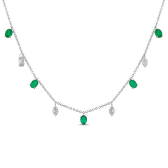 SPECIAL! .91ct G SI 14K White Gold Diamond & Emerald Gemstone Dangling Pendant Necklace 16" + 2" EXT