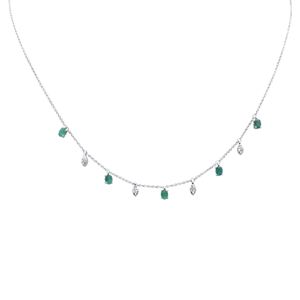 SPECIAL! .91ct G SI 14K White Gold Diamond & Emerald Gemstone Dangling Pendant Necklace 16" + 2" EXT