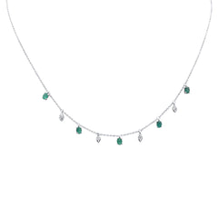 SPECIAL! .91ct G SI 14K White Gold Diamond & Emerald Gemstone Dangling Pendant Necklace 16" + 2" EXT