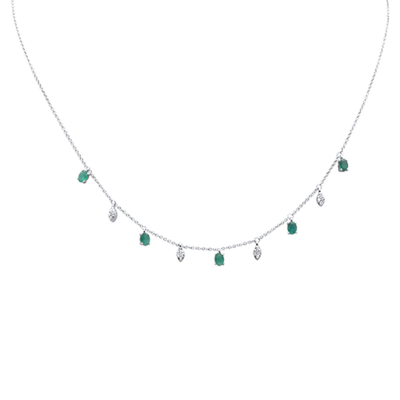 SPECIAL! .91ct G SI 14K White Gold Diamond & Emerald Gemstone Dangling Pendant Necklace 16" + 2" EXT