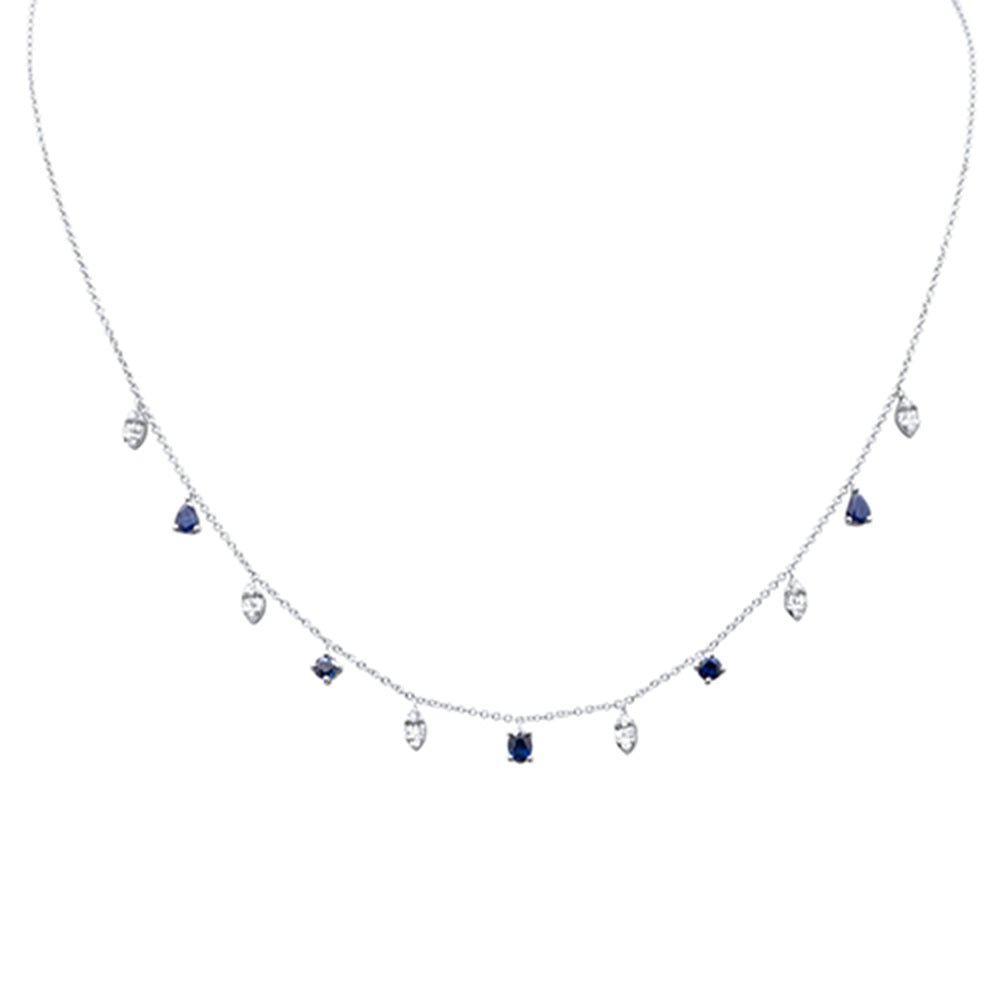SPECIAL! 1.16ct G SI 14K White Gold Diamond & Blue Sapphire Pendant Necklace 16"+2" EXT