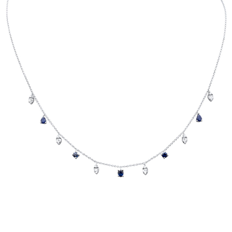 SPECIAL! 1.16ct G SI 14K White Gold Diamond & Blue Sapphire Pendant Necklace 16"+2" EXT