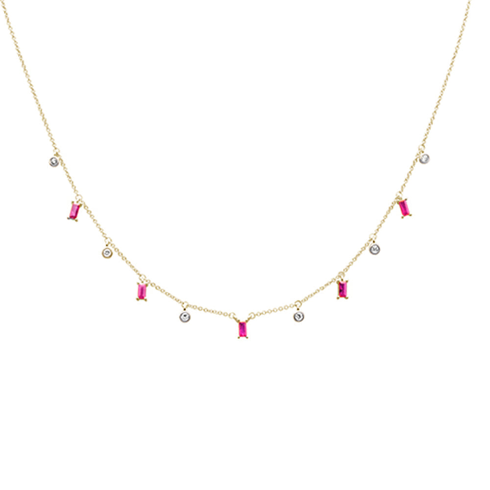 SPECIAL! .77ct G SI 14K Yellow Gold Diamond & Ruby Gemstone Pendant Necklace 16" +2" EXT