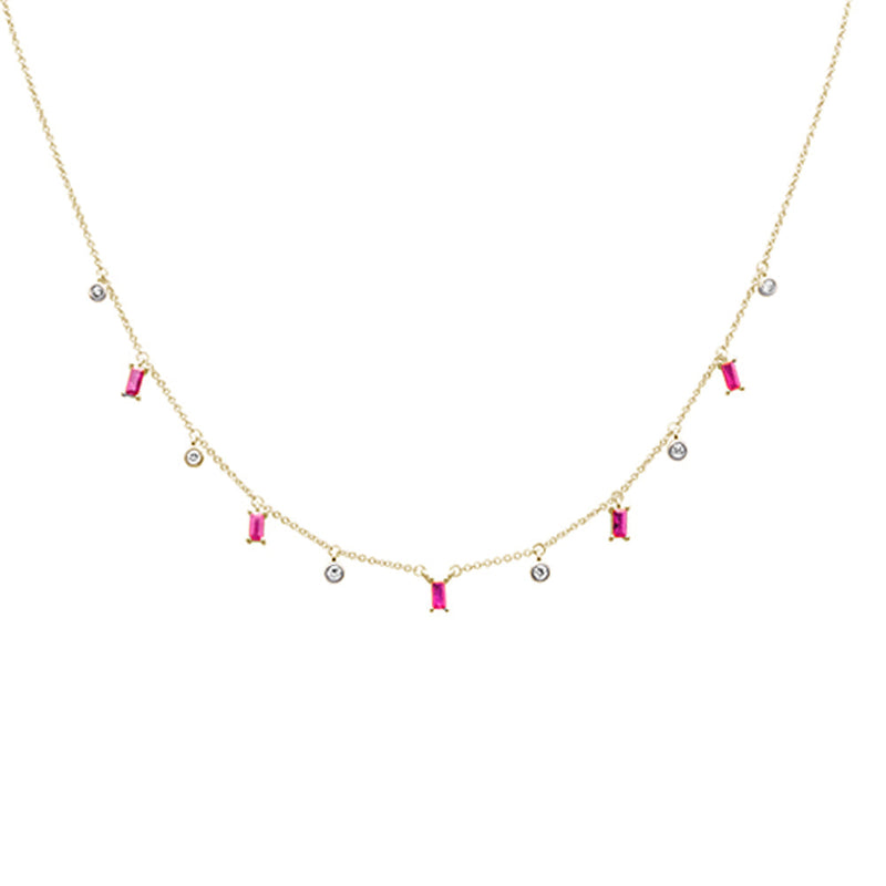 SPECIAL! .77ct G SI 14K Yellow Gold Diamond & Ruby Gemstone Pendant Necklace 16" +2" EXT