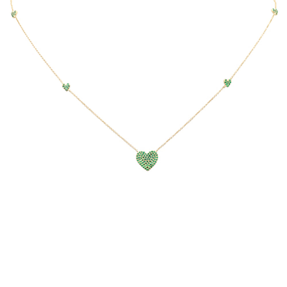 SPECIAL! .32ct G SI 14K Yellow Gold Emerald Gemstone Heart Pendant Necklace 18" Long