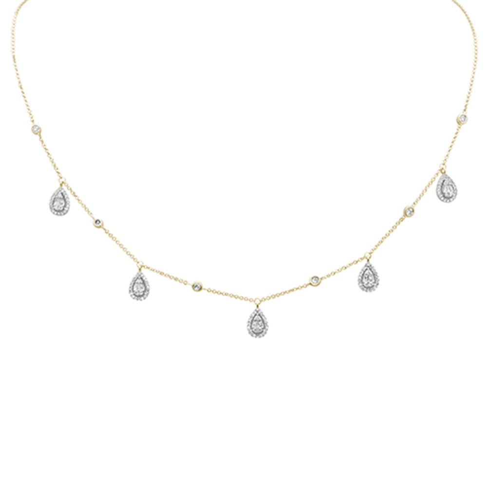 SPECIAL! .75ct G SI 14K Yellow Gold Diamond Round & Baguette Pear Shaped Pendant Necklace 14" +2" EXT