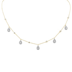 SPECIAL! .75ct G SI 14K Yellow Gold Diamond Round & Baguette Pear Shaped Pendant Necklace 14" +2" EXT