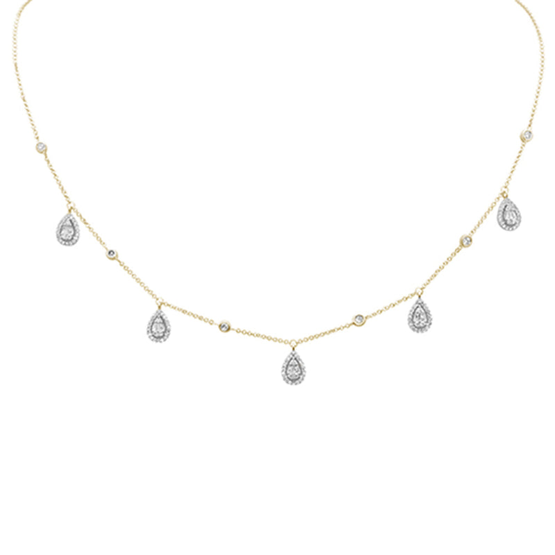 SPECIAL! .75ct G SI 14K Yellow Gold Diamond Round & Baguette Pear Shaped Pendant Necklace 14" +2" EXT