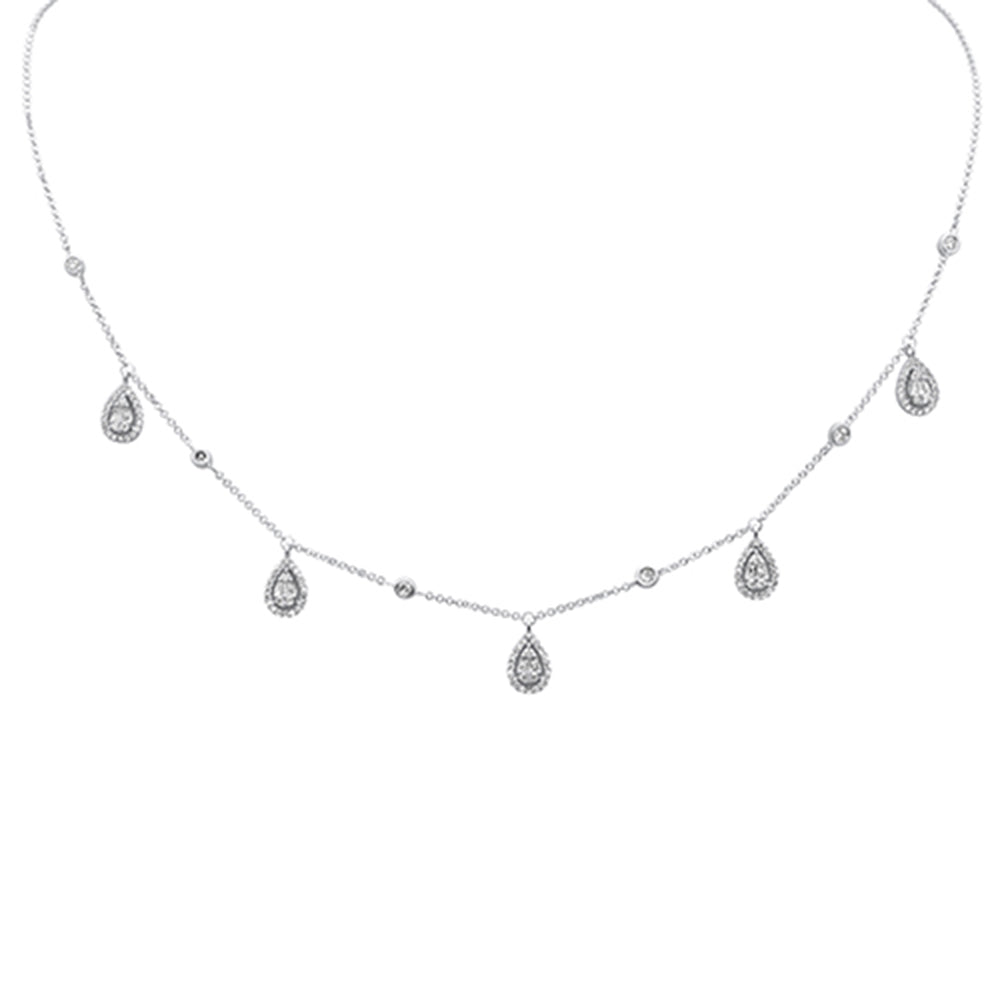 SPECIAL! .75ct G SI 14K White Gold Diamond Round & Baguette Pear Shaped Pendant Necklace 14" +2" EXT