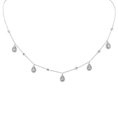 SPECIAL! .75ct G SI 14K White Gold Diamond Round & Baguette Pear Shaped Pendant Necklace 14" +2" EXT