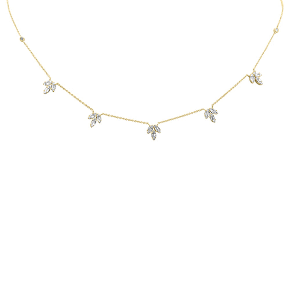 SPECIAL!1.00ct G SI 14K Yellow Gold Diamond Round & Baguette Leaf Pendant Necklace 16" +2" EXT