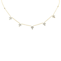 SPECIAL!1.00ct G SI 14K Yellow Gold Diamond Round & Baguette Leaf Pendant Necklace 16" +2" EXT