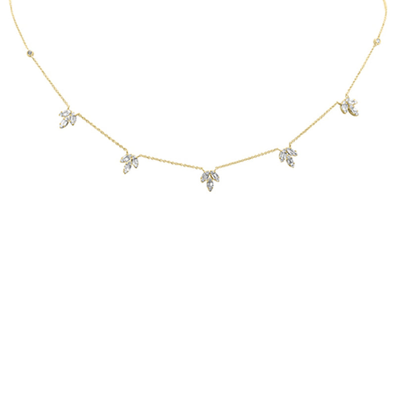 SPECIAL!1.00ct G SI 14K Yellow Gold Diamond Round & Baguette Leaf Pendant Necklace 16" +2" EXT