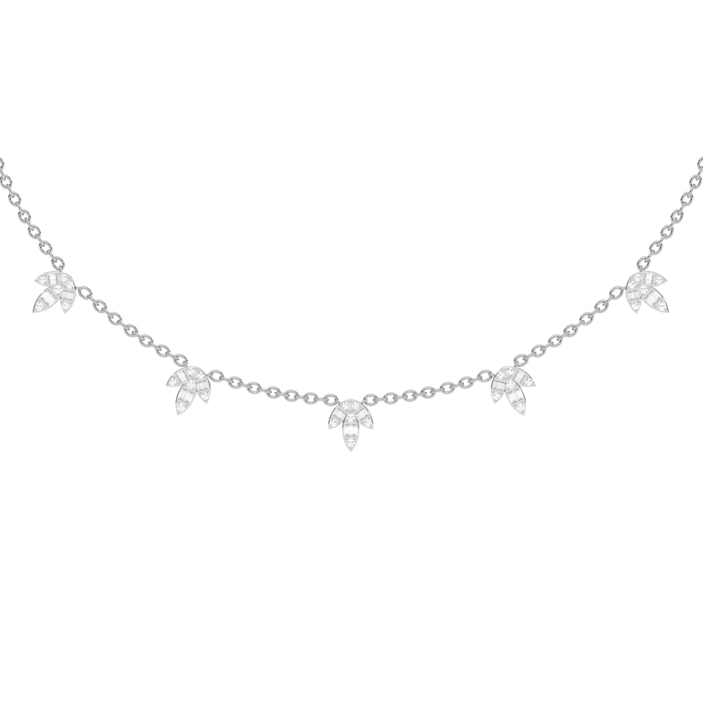 SPECIAL!.89ct G SI 14K White Gold Diamond Round & Baguette Leaf Pendant Necklace 16" +2" EXT