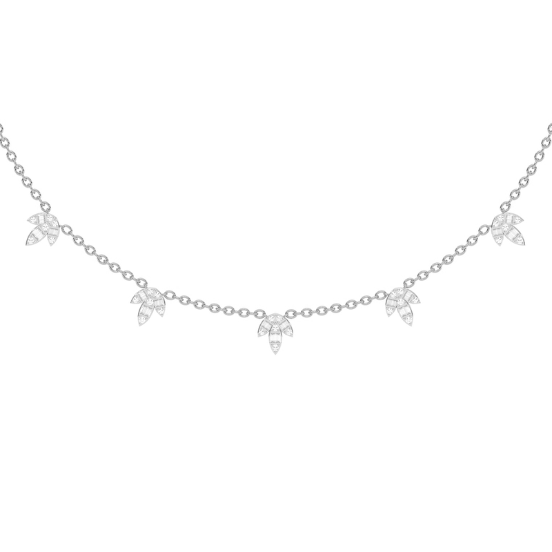SPECIAL!.89ct G SI 14K White Gold Diamond Round & Baguette Leaf Pendant Necklace 16" +2" EXT