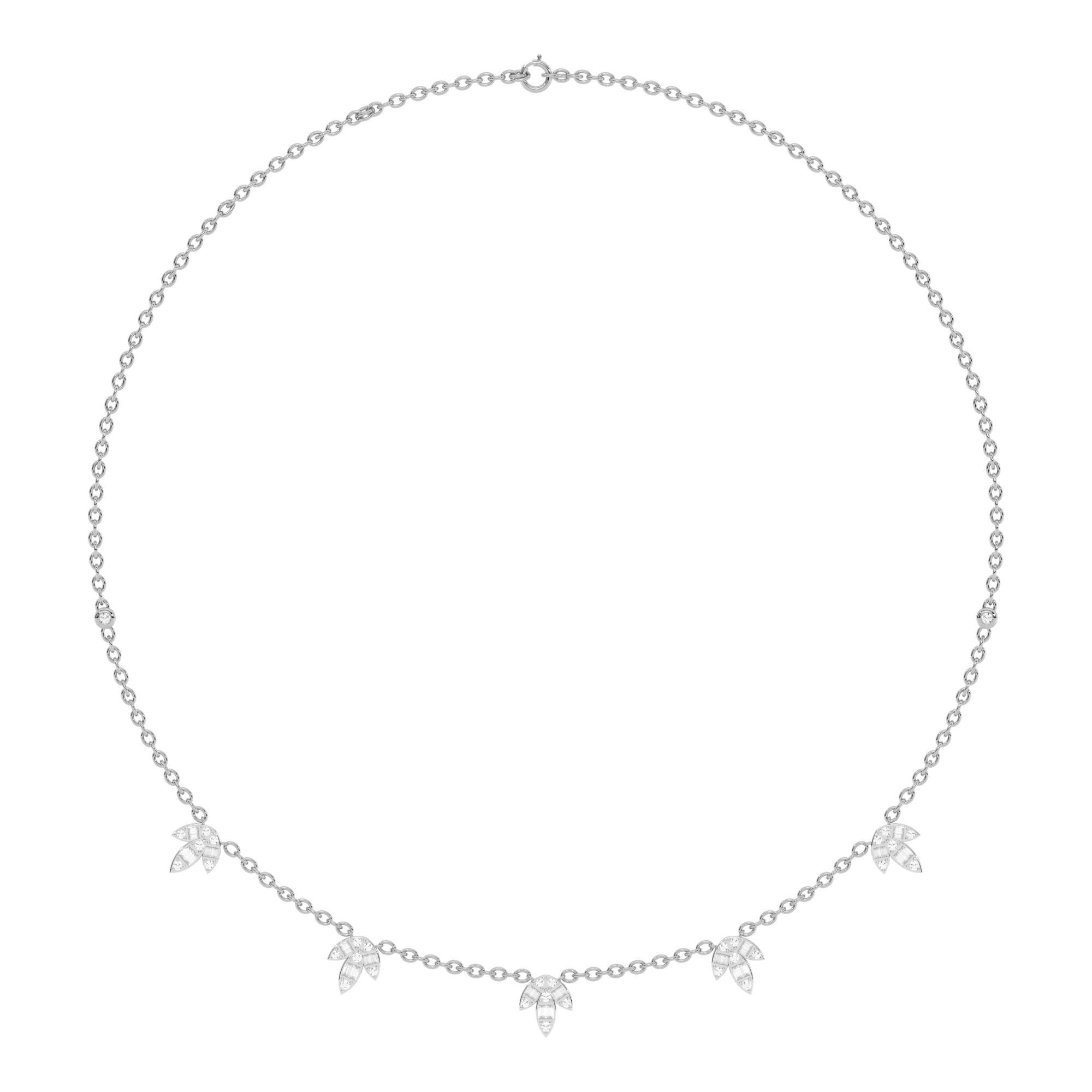 SPECIAL!.89ct G SI 14K White Gold Diamond Round & Baguette Leaf Pendant Necklace 16" +2" EXT