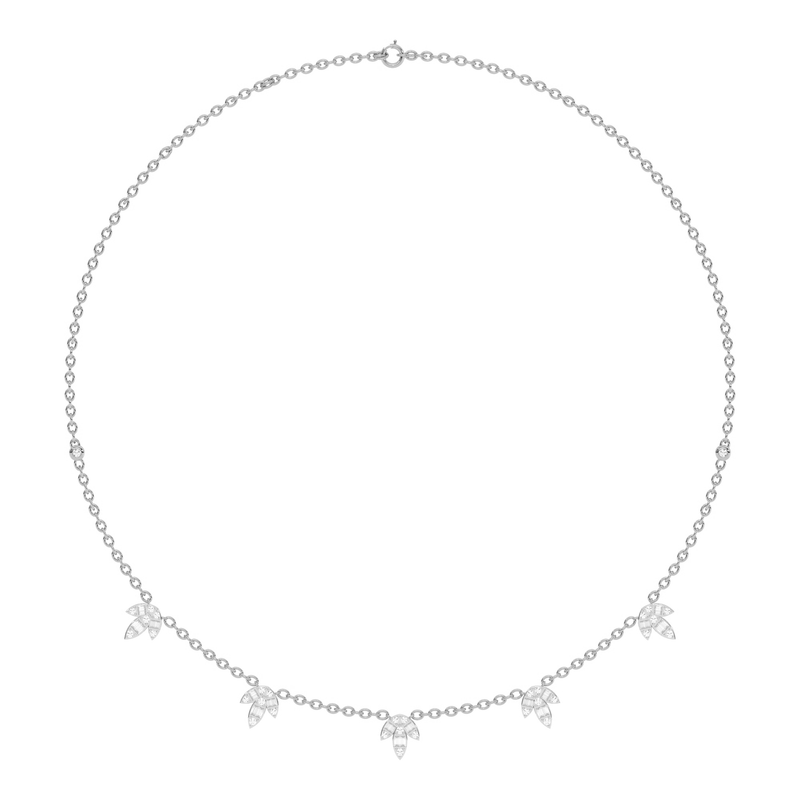 SPECIAL!.89ct G SI 14K White Gold Diamond Round & Baguette Leaf Pendant Necklace 16" +2" EXT