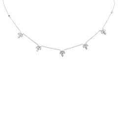 SPECIAL!.89ct G SI 14K White Gold Diamond Round & Baguette Leaf Pendant Necklace 16" +2" EXT